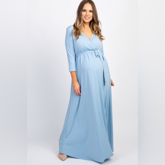PinkBlush Periwinkle Draped 3/4 Sleeve Maternity Maxi Dress size Large - Picture 6 of 9